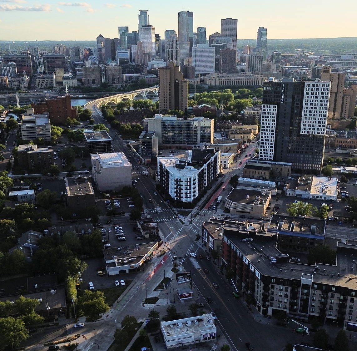 Downtown Minneapolis seen from Northeast on a September evening, photographed by Spencer Bernauer